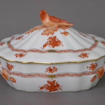 Vegetable dish, bird knob- Chinese Bouquet Rust