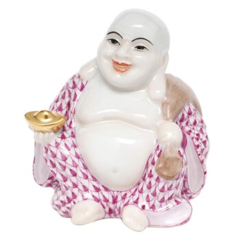 Herend Laughing Buddha Figurine PInk Fishnet