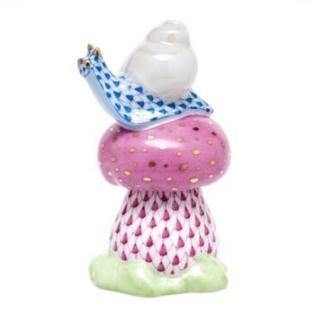 herend-snail-on-mushroom-figurines fishnet blue and raspberry