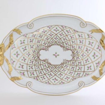 Ribbon Tray Sevres Roses SPROG Hand-painted with the French elegant Sevres Roses (Thousand Roses) decor. The Ribbons are hand-painted with 24k accents. It's fired 3 times.