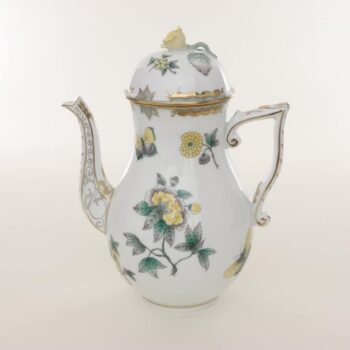 Herend Green and Yellow Queen Victoria Coffeepot, rose knob