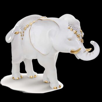 Herend Gold and White Elephant Open-Work w. Flowers
