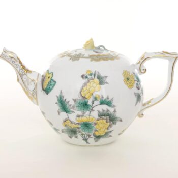 Herend Green and Yellow Queen Victoria Teapot, rose knob