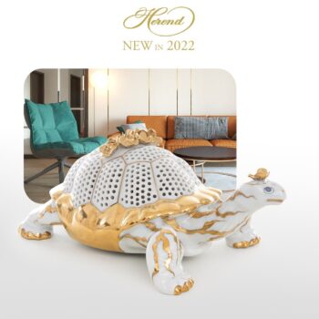 Herend Gold and White Tortoise Open-Work w. Flowers