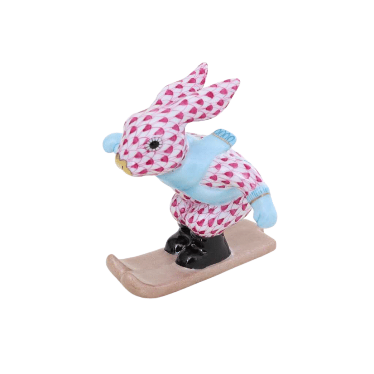 Herend-Ski-Bunny-Figurine-05564-0-00-VHP-Fishnet-Pink