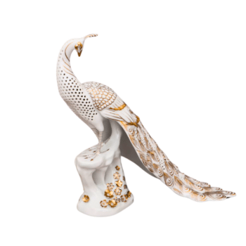 Herend-Porcelain-Peacock-Figurine-Open-Work-Flower-Decor